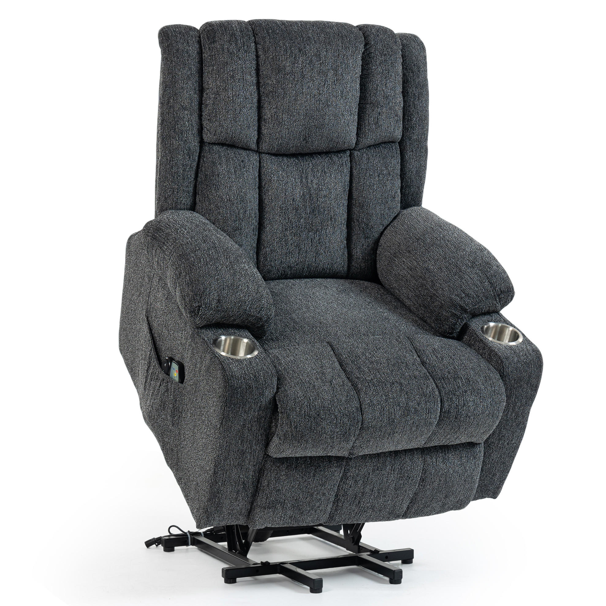 ELEKTRISCHER Relaxsessel Samt mit Aufstehhilfe, Massage, Wärme 91/84/106 cm Dunkelgrau - Dunkelgrau, Textil (84/106/91cm) - Redom