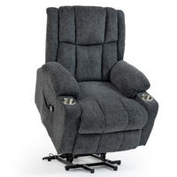 ELEKTRISCHER Relaxsessel Samt mit Aufstehhilfe, Massage, Wärme 91/84/106 cm Dunkelgrau - Dunkelgrau, Textil (84/106/91cm) - Redom