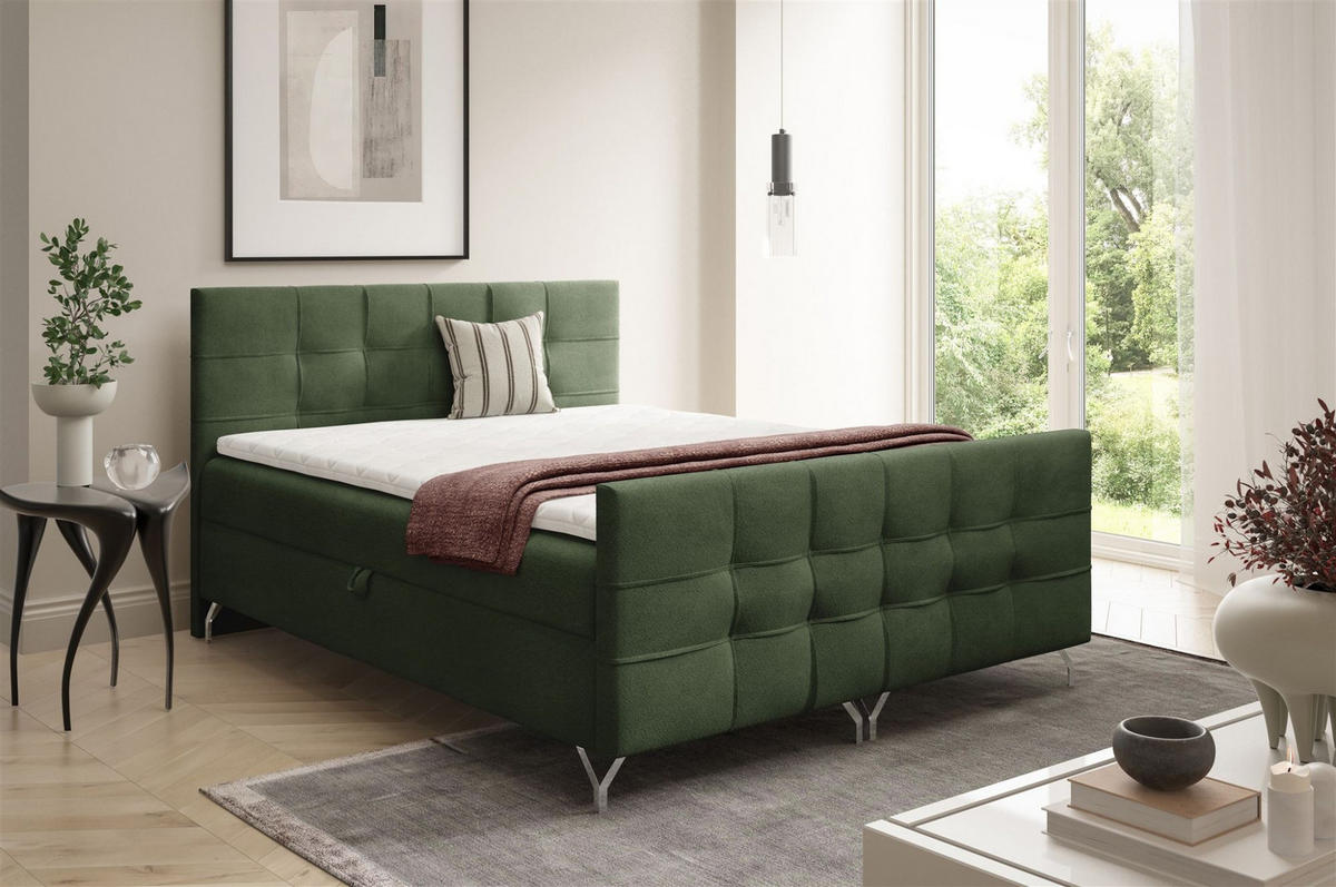 BOXBETT Perla - Grün, Holzwerkstoff/Textil (160/200cm) - Fun Möbel