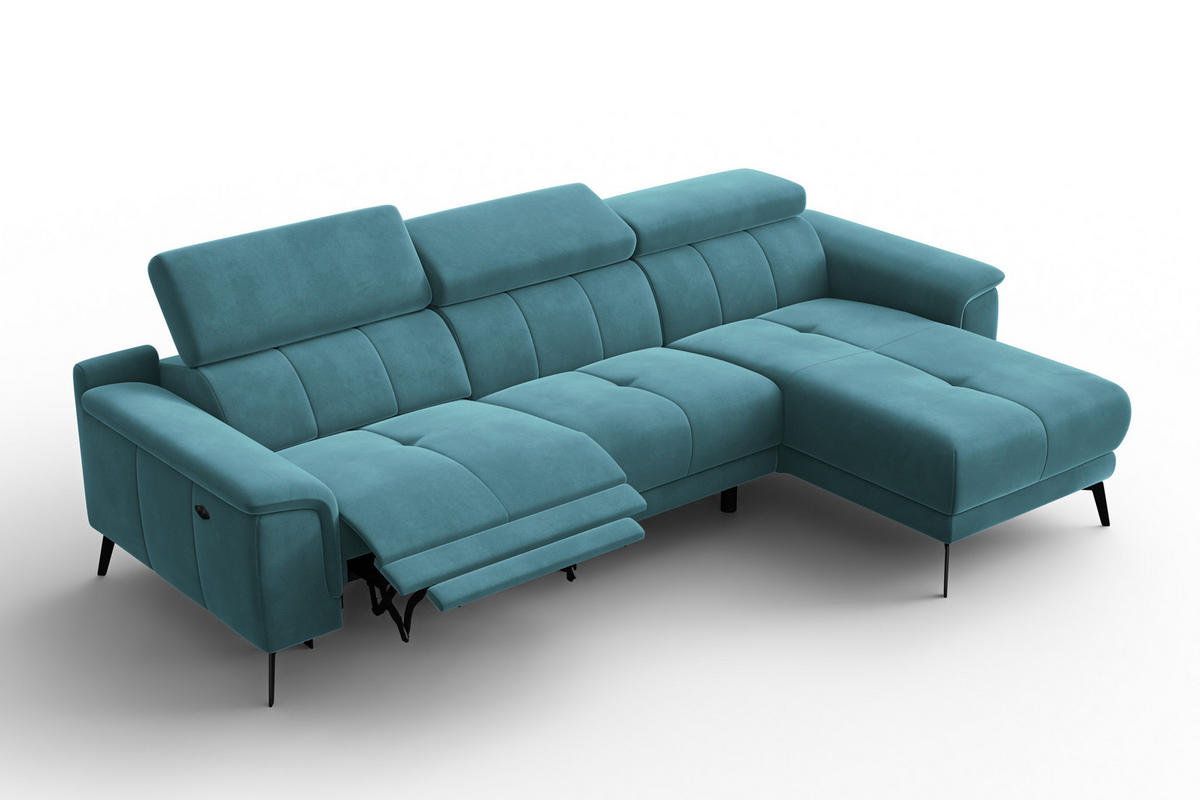 ECKSOFA FIERO 4-Sitzer RECHTS, Minter Veloursstoff - Schwarz/Mintgrün, Holz/Textil (288/170cm) - Courtois Laville