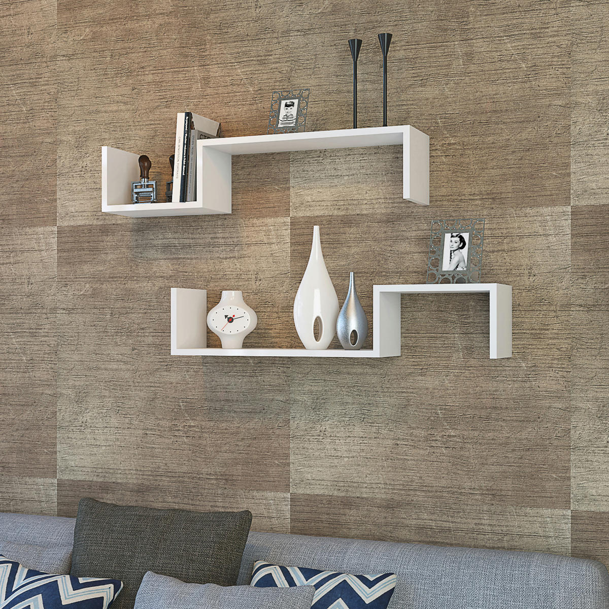 WANDREGAL-SET 2 TLG. Gram - Weiß, Holzwerkstoff (95.4/19.5/19.5cm) - [en.casa]