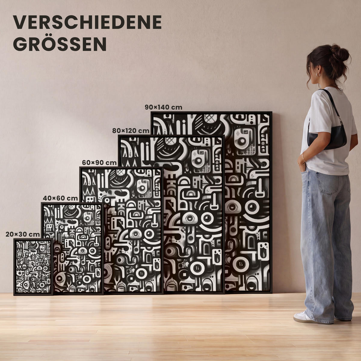 LEINWAND Bilder mit Rahmen - Symbole - Abstrakt - Grafik - Schwarz - 40x60 - Schwarz, Textil (40/60cm) - MuchoWow