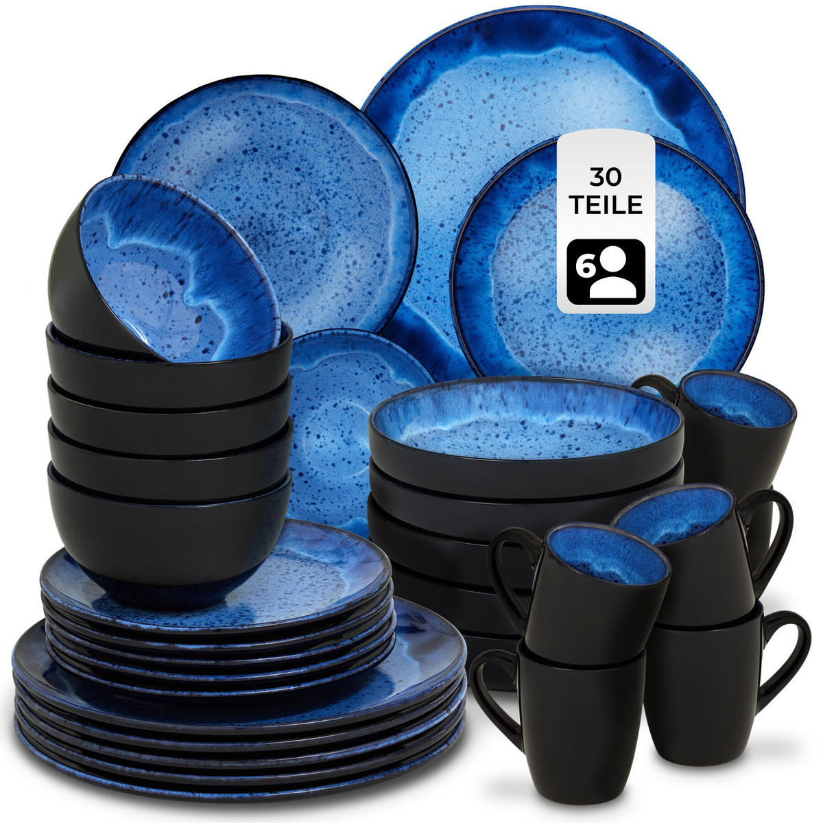 KOMBISERVICE Mare, ineinander stapelbar, blau - Blau, Keramik (26.5/2.5/26.5cm) - tectake