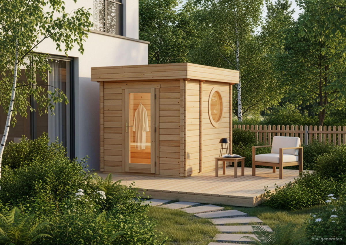 GARTENSAUNA Holz Cubus - Naturfarben, Holz (264/257/321cm) - FinnTherm