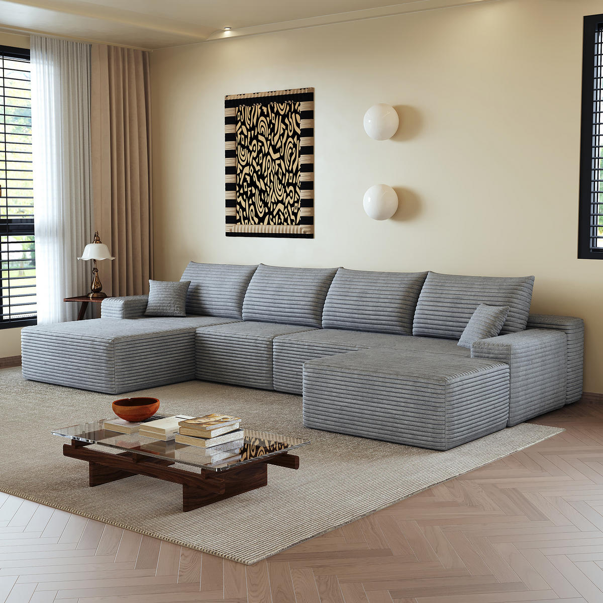 WOHNLANDSCHAFT DE-34857 U-Form 3-Sitzer Chaiselongue links Grau - Grau, Textil (175/83/270cm) - ComfortXL