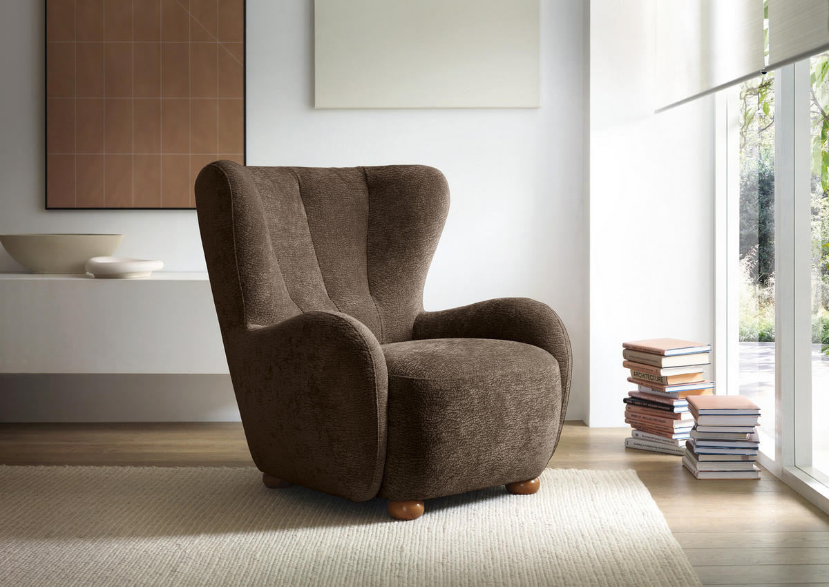 SESSEL MIST, Polstersessel Klassisch Loungesessel, Chenille-Stoff Braun - Braun, Holz/Holzwerkstoff (88/91/100cm) - MASSENO