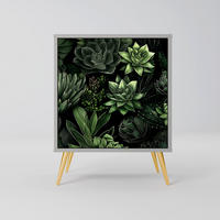 SIDEBOARD SUCCULENT JUNGLE, Grau, 57,5x42x75,5 cm, Goldfarbene Metallfüße - Goldfarben/Multicolor, Holzwerkstoff/Metall (57.5/75.5/42cm) - SpaceRebels