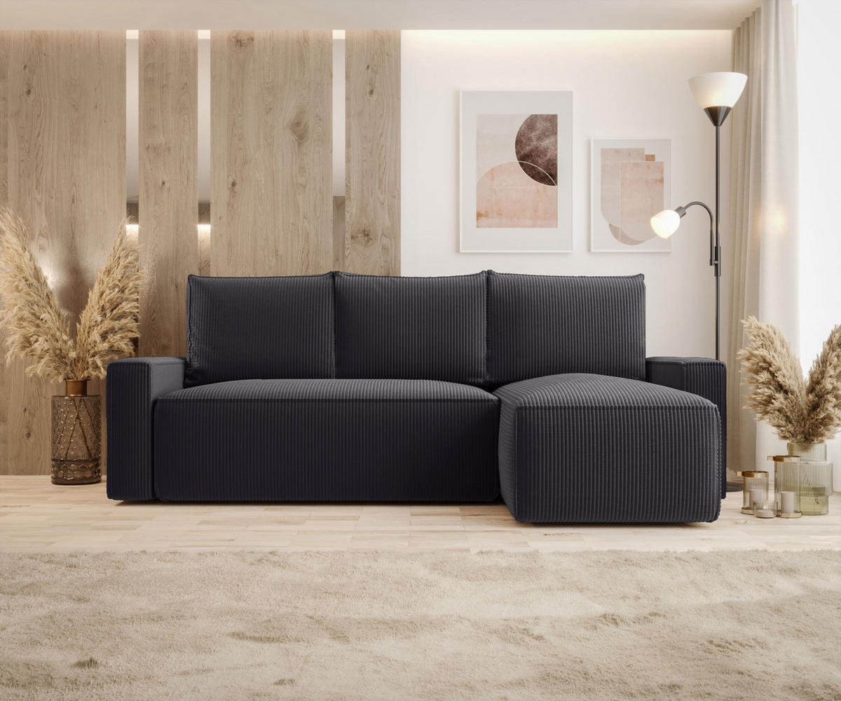 ECKSOFA mit Schlaffunktion SAVIO Poso 34 Rechts - Graphitfarben, Textil (232/140cm) - Bedante