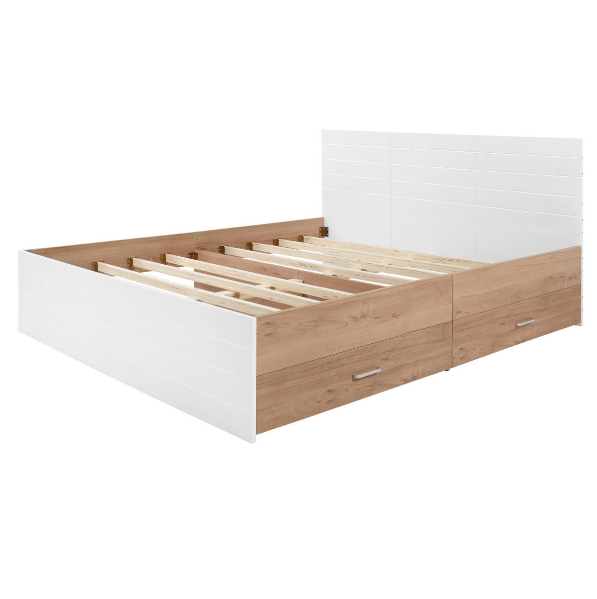 DOPPELBETT 160/200 cm Eiche und Weiß mit 2 Schubladen und Lattenrost mit Matratze - Weiß, Holzwerkstoff (160/200cm) - OKWISH
