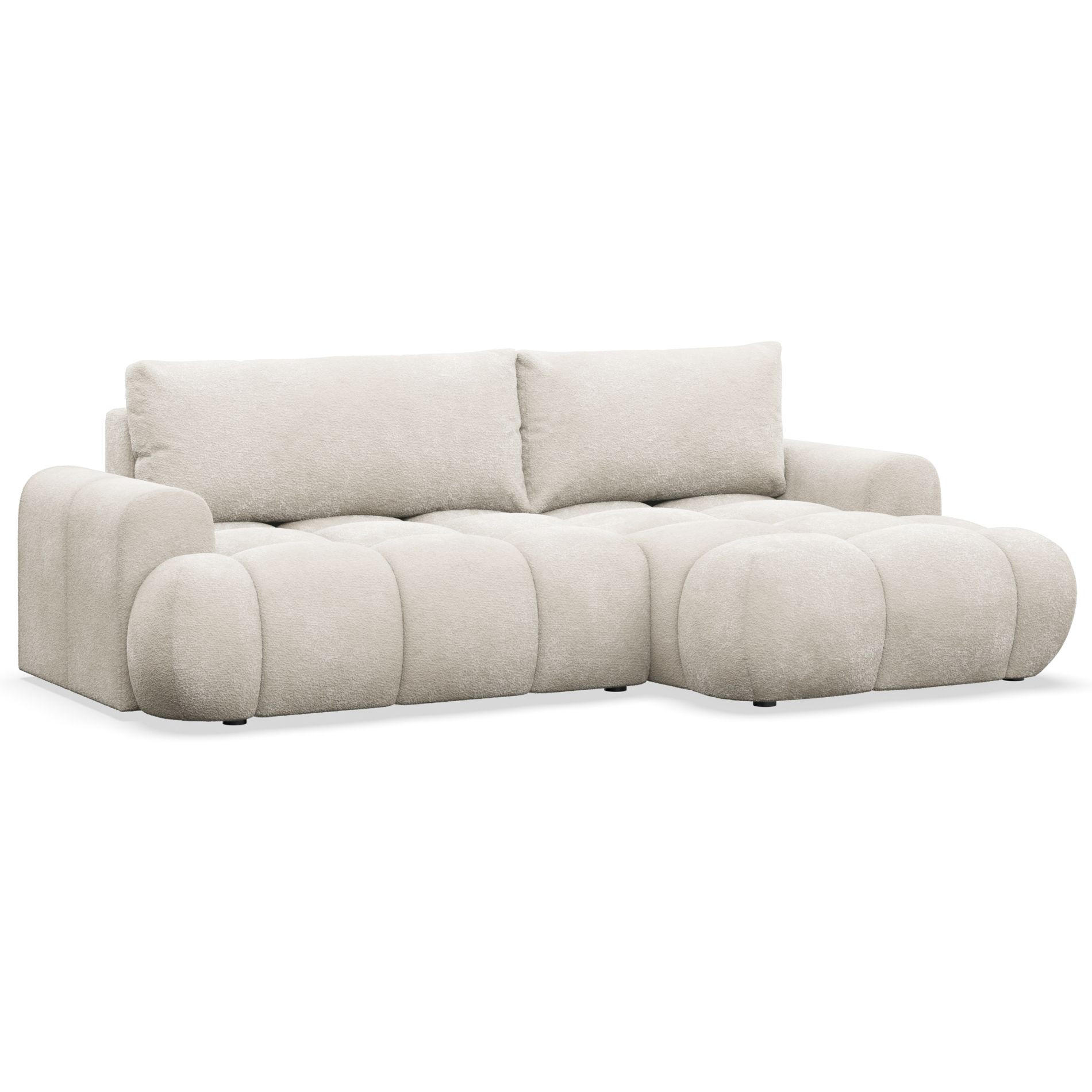 ECKSOFA Ombo Mini, Creme Bouclé, rechtsseitig - Creme/Schwarz, Kunststoff/Textil (256/155cm) - Selsey