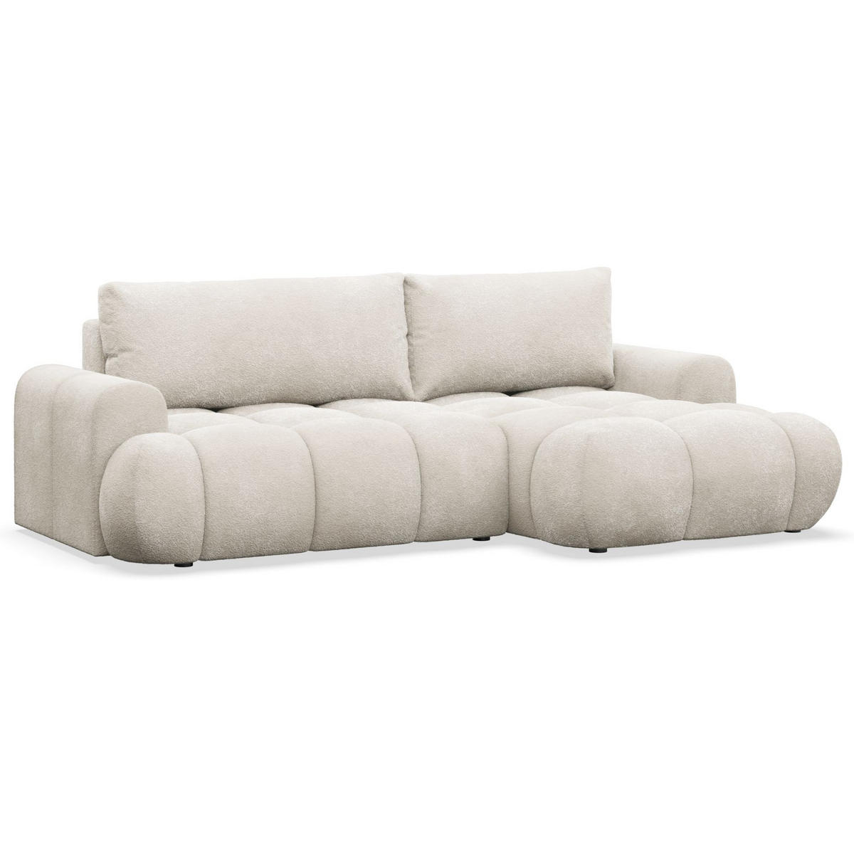 ECKSOFA Ombo Mini, Creme Bouclé, rechtsseitig - Creme/Schwarz, Kunststoff/Textil (256/155cm) - Selsey