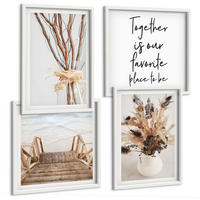 BILDER SET 4er Set - 50x50 cm & 40x60 cm Weißer Rahmen - Blumenzweige Minimalismus Natur - Weiß, Kunststoff (50/50cm) - TULUP