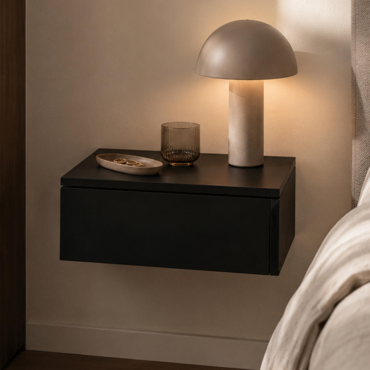 WAND-NACHTTISCH mit Schublade 40/35/16 cm - Schwarz, Holzwerkstoff (35/16/40cm) - SCENA LIVING