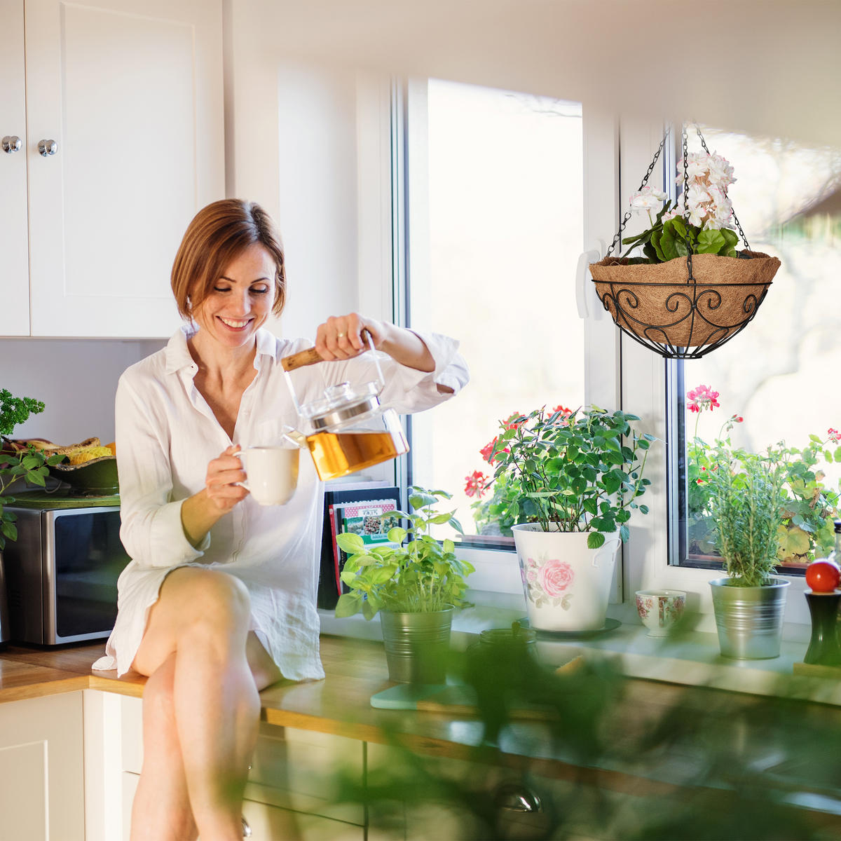 3XBLUMENAMPEL - Multicolor, Textil/Metall (31/48/31cm) - Relaxdays