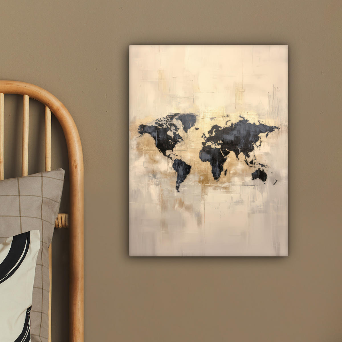 LEINWANDBILD Weltkarte - Gold - Schwarz - Abstrakt 30x40 cm - Kupferfarben, Textil (30/40cm) - MuchoWow