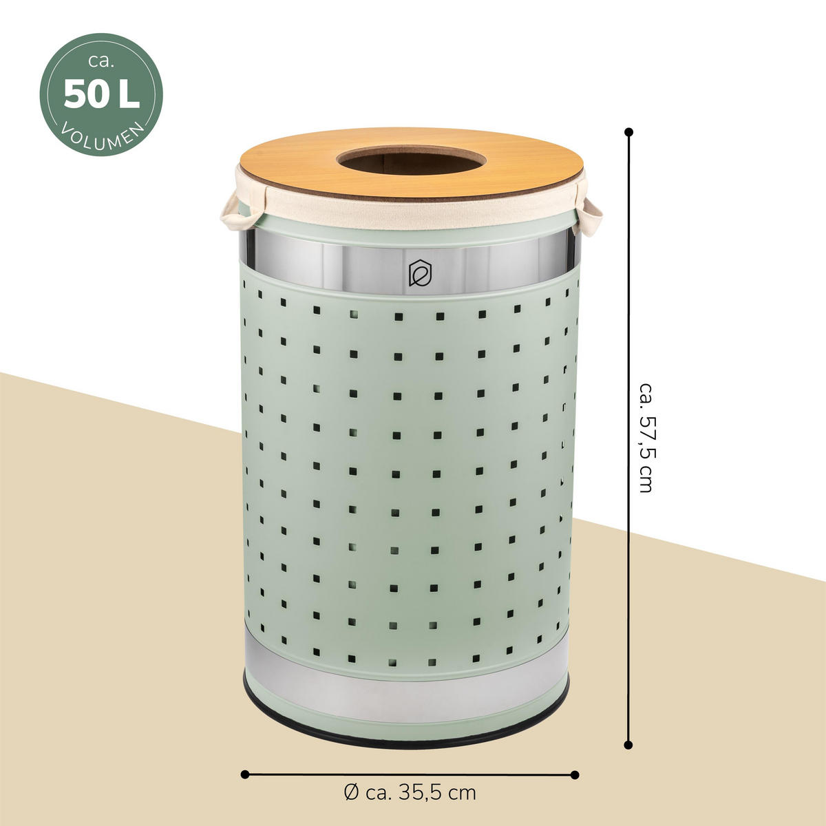WÄSCHETONNE 50 Liter, grün - Grün, Metall (35.5/57.5/35.5cm) - eluno
