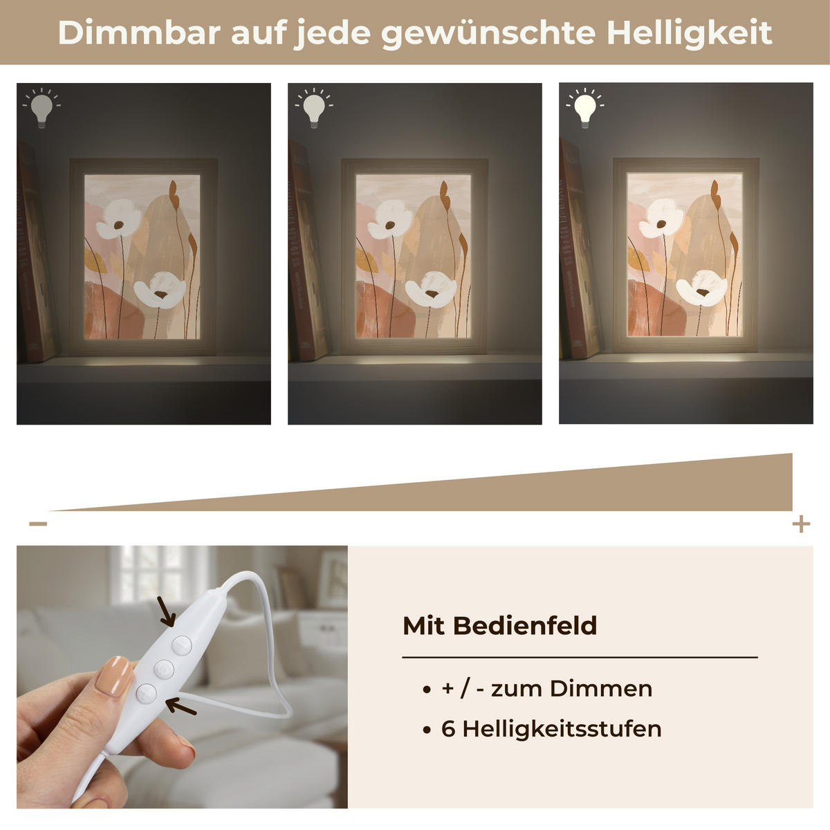 WANDLEUCHTE Blumen - Abstrakt - Beige - Strichzeichnung 15x20 cm - Sandfarben, Holzwerkstoff (15/20/8cm) - OnlyWow