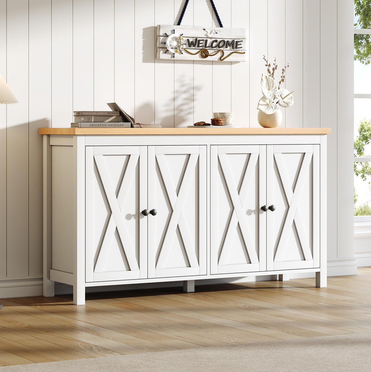 SIDEBOARD 140/40/78 cm weiß aus MDF mit 4 Türen - Weiß, Holzwerkstoff (140/78/40cm) - OKWISH