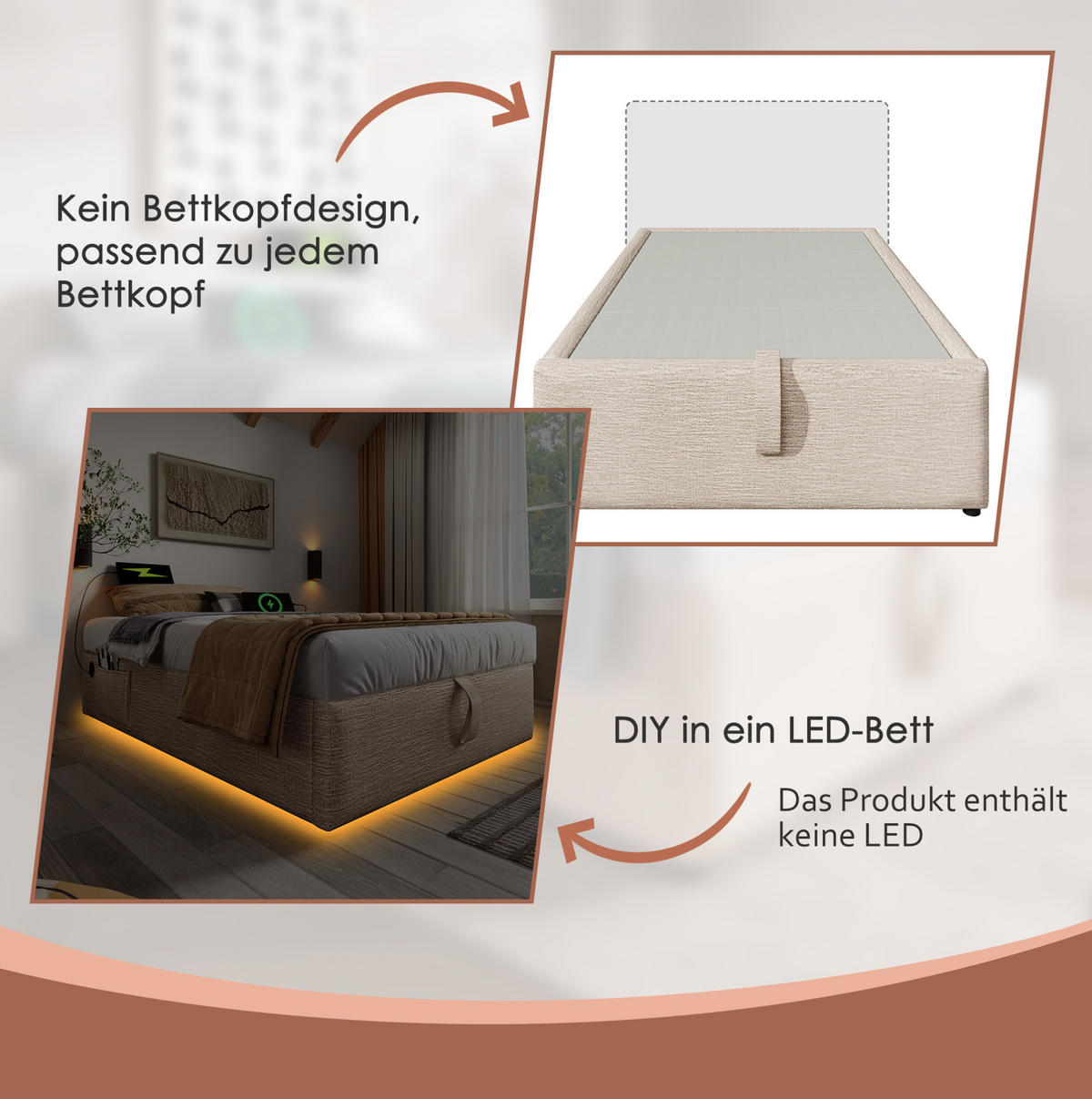 ČALOUNĚNÁ postel 160/200 cm béžová a přírodní z lnu s úložným prostorem a USB-C - béžová, kompozitní dřevo (160/200cm) - OKWISH
