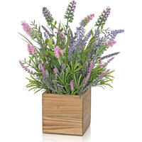 KUNSTPFLANZE Lavendel im Holztrog Shabby-Stil - Multicolor, Kunststoff (20cm)