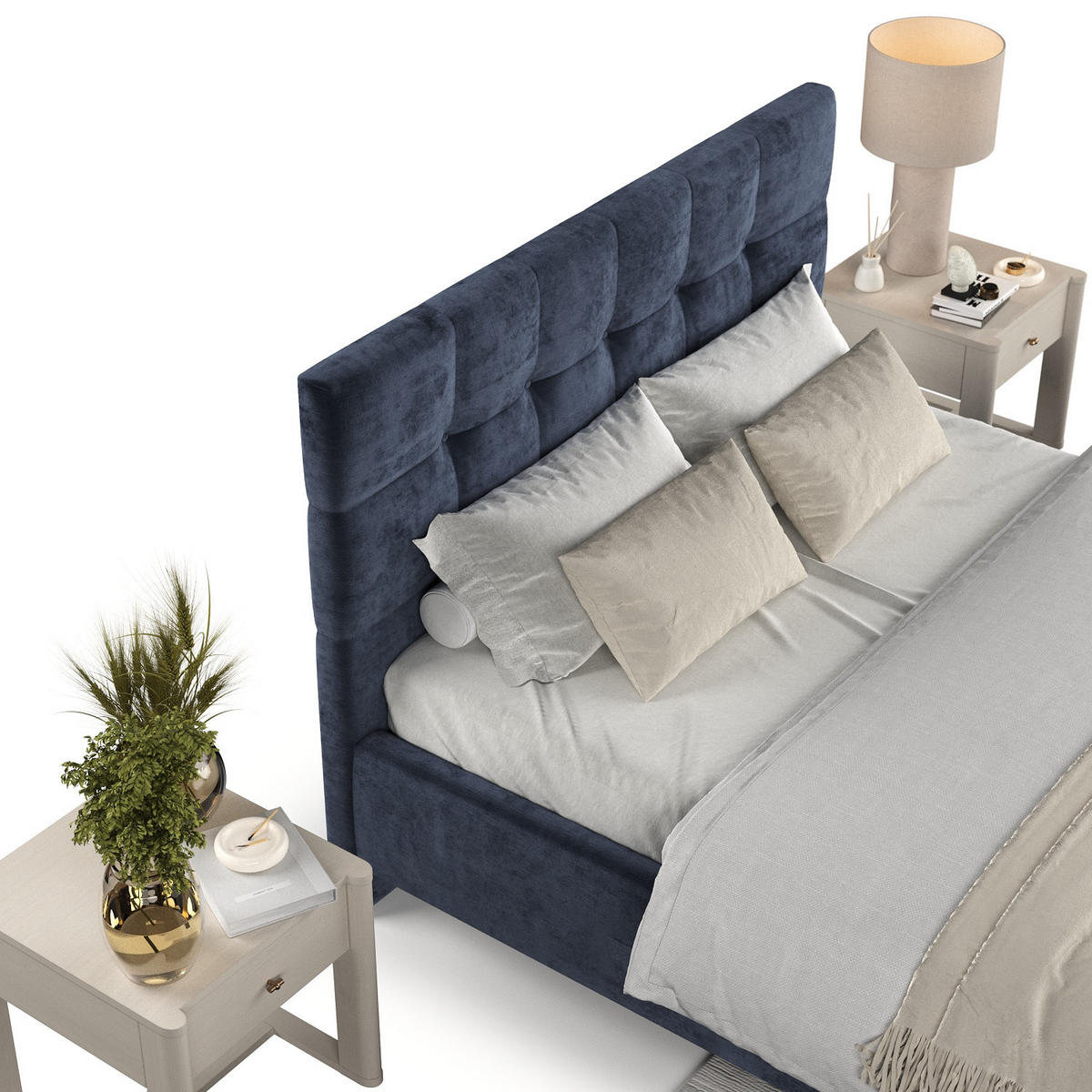 POLSTERBETT Cora 140/200 cm Marineblau im Lotta Stoff - Naturfarben/Dunkelblau, Holz/Holzwerkstoff (140/200cm) - AltaBeds