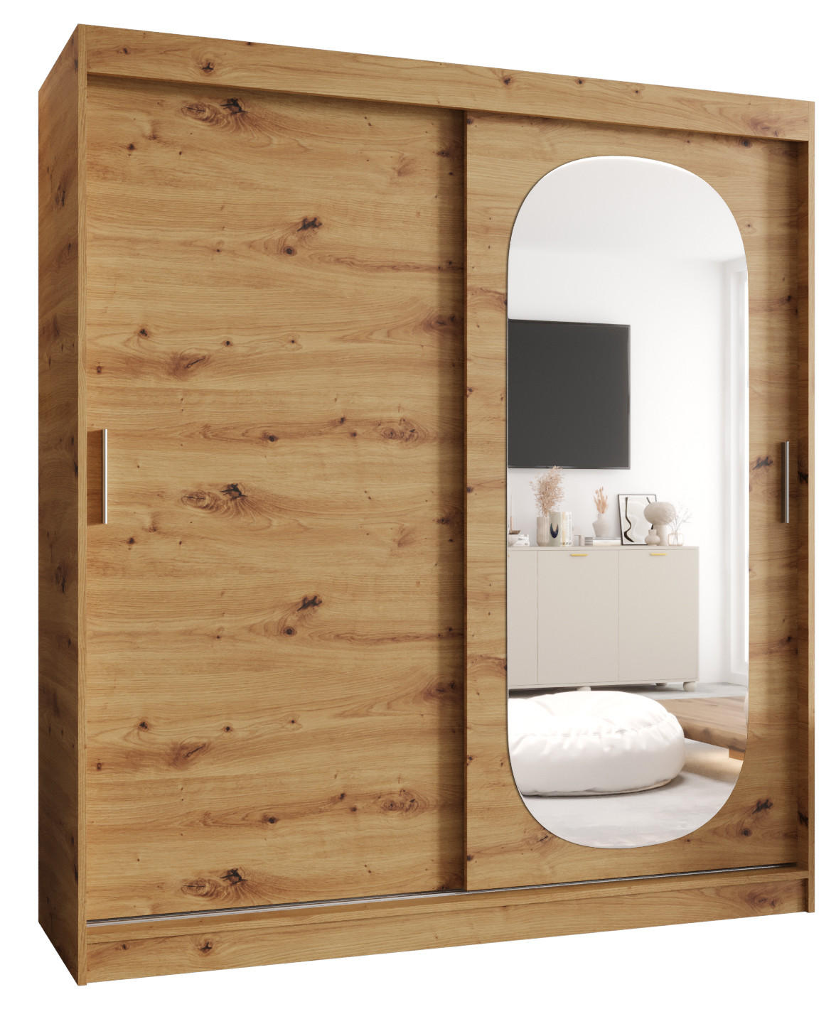 SCHWEBETÜRENSCHRANK 200/180/62 2-türig - Silberfarben/Eiche Artisan, Holz (180/200/62cm) - MÖBEL KRYSPOL