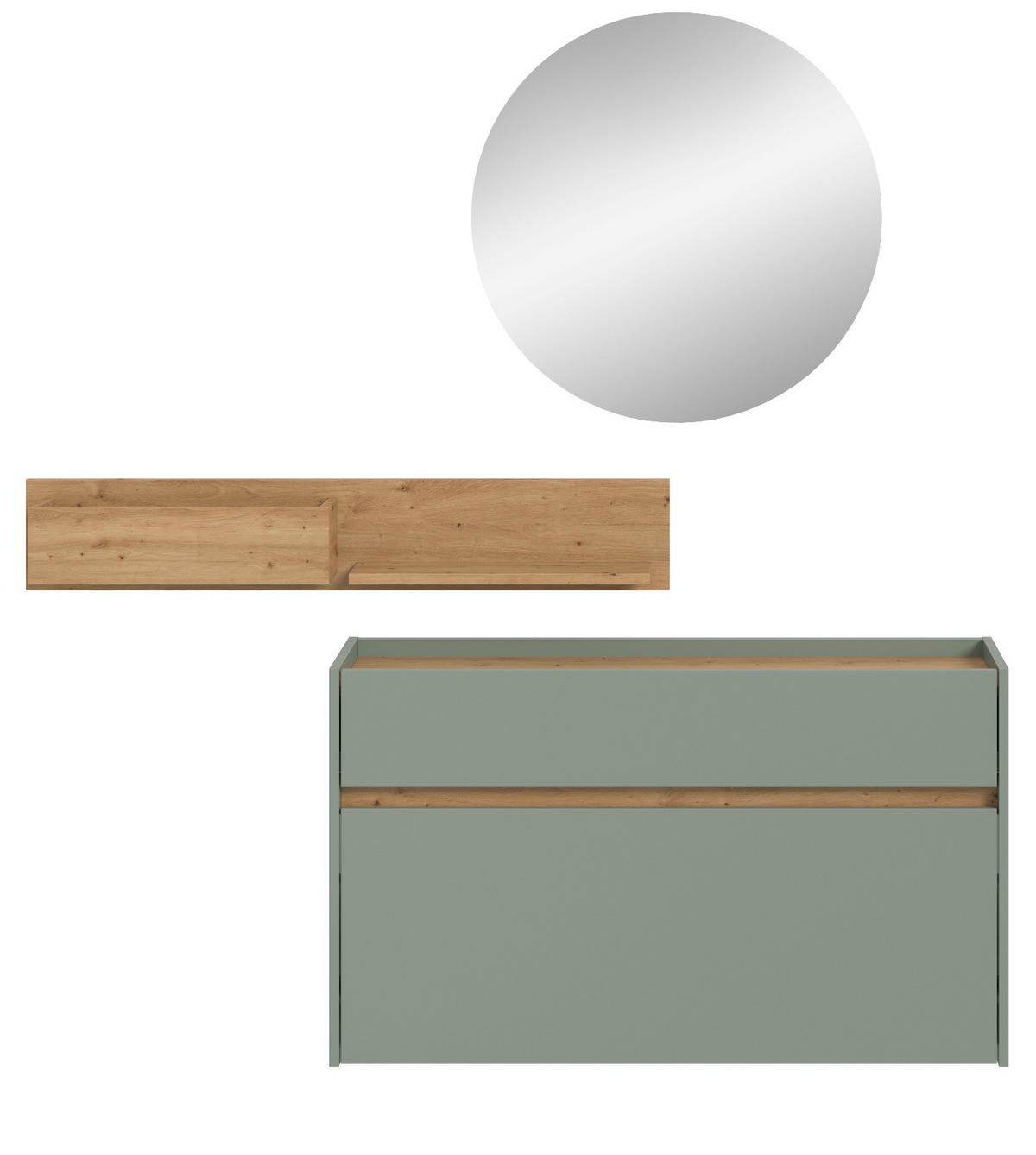 GARDEROBEN-SET Salbei grün, Artisan Eiche 140 cm 3-teilig, Garderobenschränke hängend - Salbeigrün/Eiche Artisan, Glas/Holzwerkstoff (140/197/32cm) - Inn.Furn