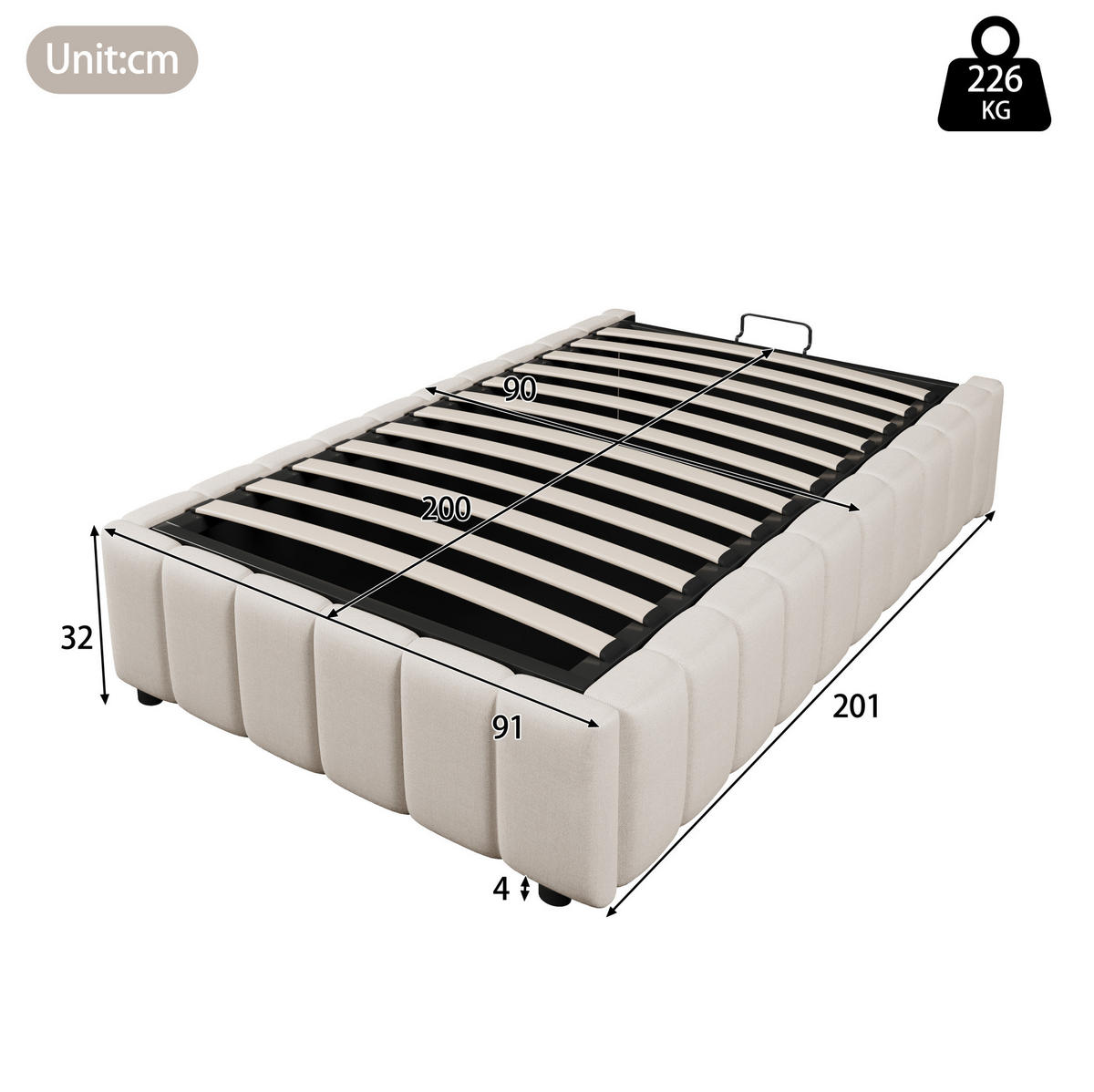 TAPECIRANI krevet 90/200 cm bež od lana s hidrauličnim spremištem bez uzglavlja - bež, tekstil (90/200cm) - OKWISH