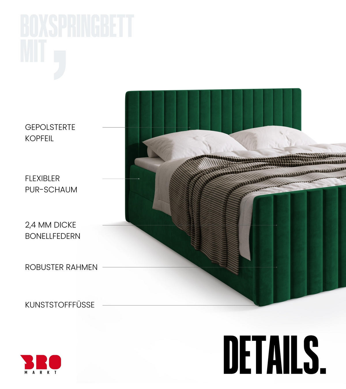 BOXSPRINGBETT Dream Duo mit Topper 160/200 Grün - Dunkelgrün, Kunststoff (160/200cm) - Bromarkt