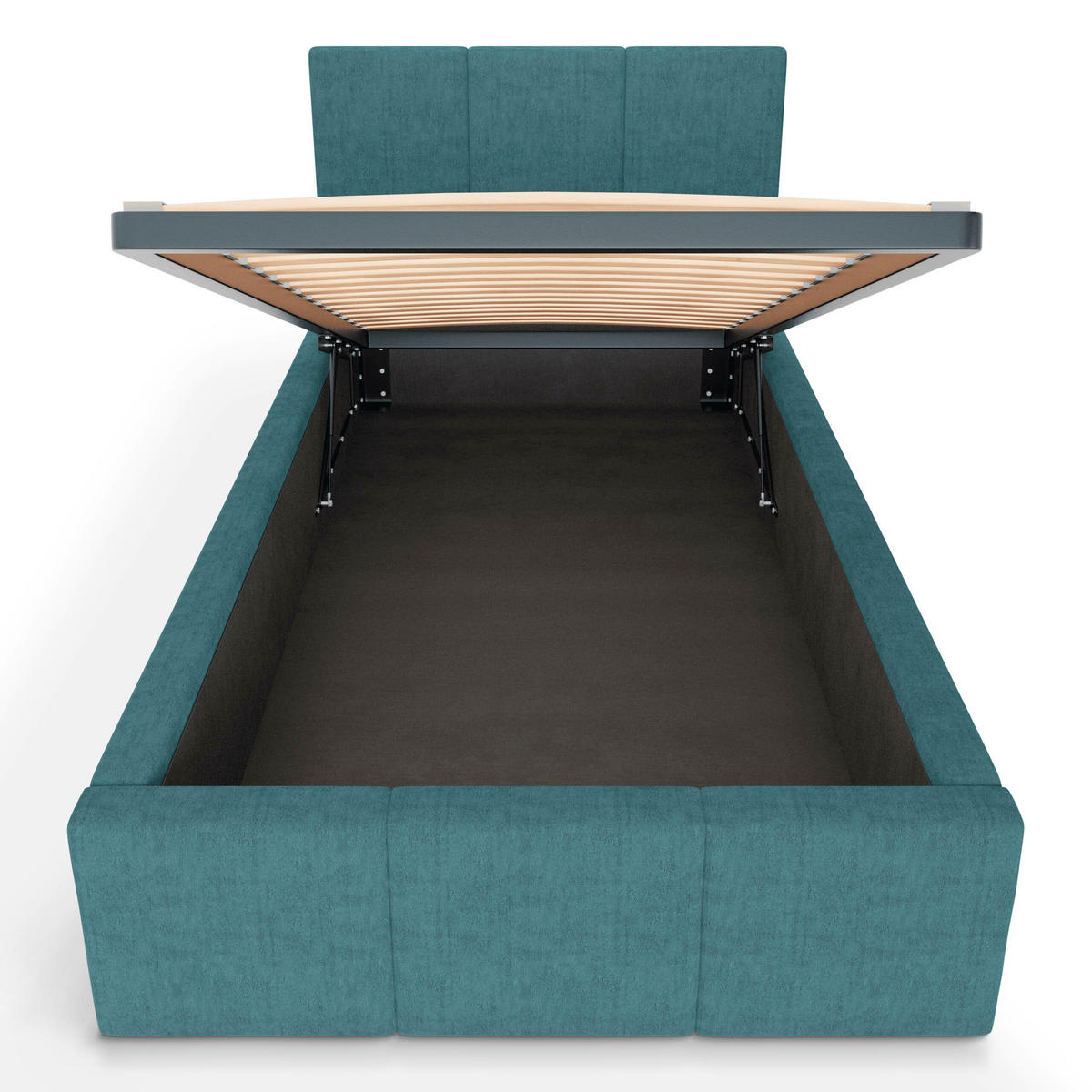 POLSTERBETT für Schlafzimmer Bett mit Stauraum Meerfarbe 90x200cm Kopfteil 110cm - Blau, Holzwerkstoff/Metall (90/200cm) - Muralo