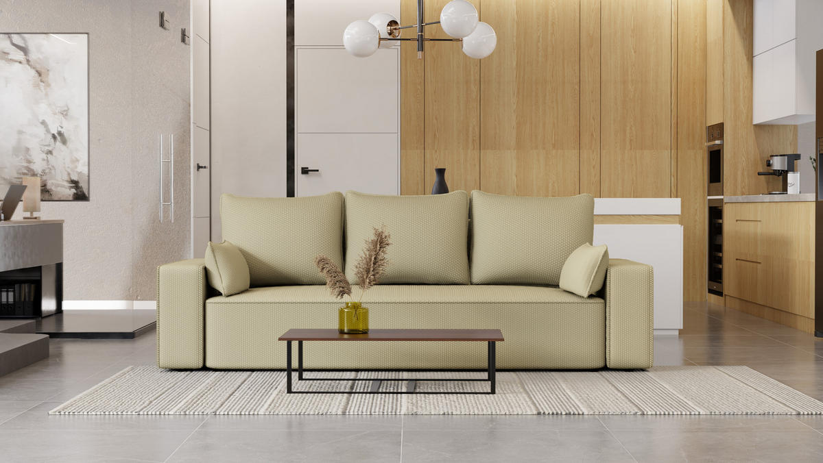SOFA Vens mit Bettkasten und Schlaffunktion, Cordstoff - Beige, Holzwerkstoff (242/85/95cm)
