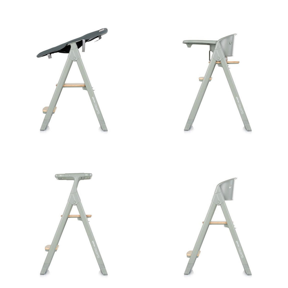 HOCHSTUHL Quatro 4 in 1 grün Babywippe, Lernturm, Tablett, verstellbare Fußstütze, 4-in-1-Funktion - Grün, Metall (49/95/65cm) - Chipolino