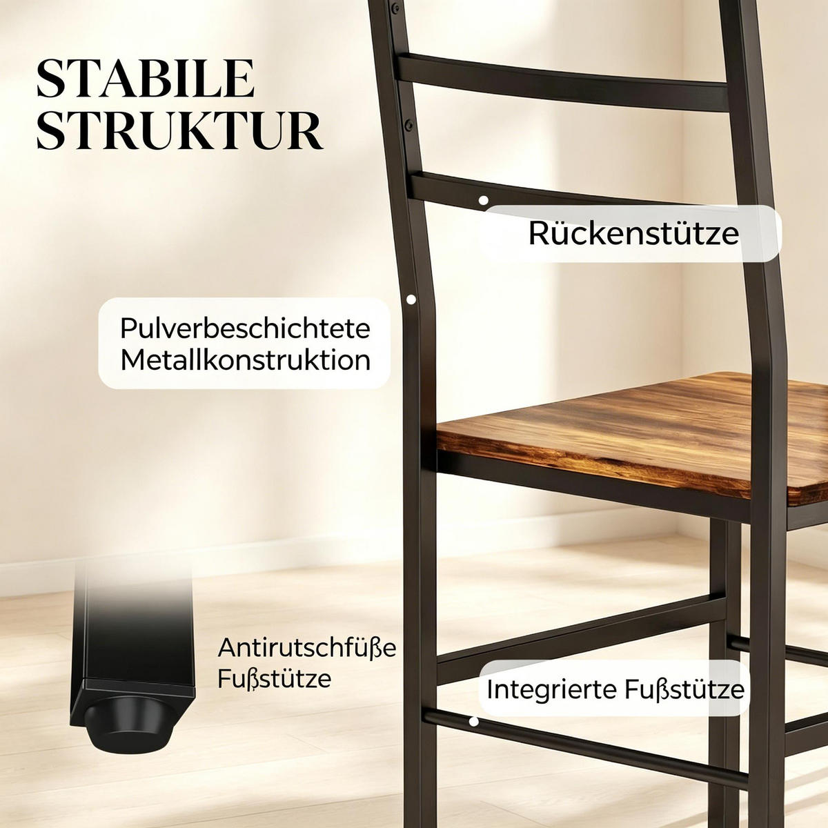 ESSGRUPPE DE-39313 80/50 cm Tisch mit 2 Stühlen Rustikalbraun - Braun, Metall (80/78/50cm) - ComfortXL