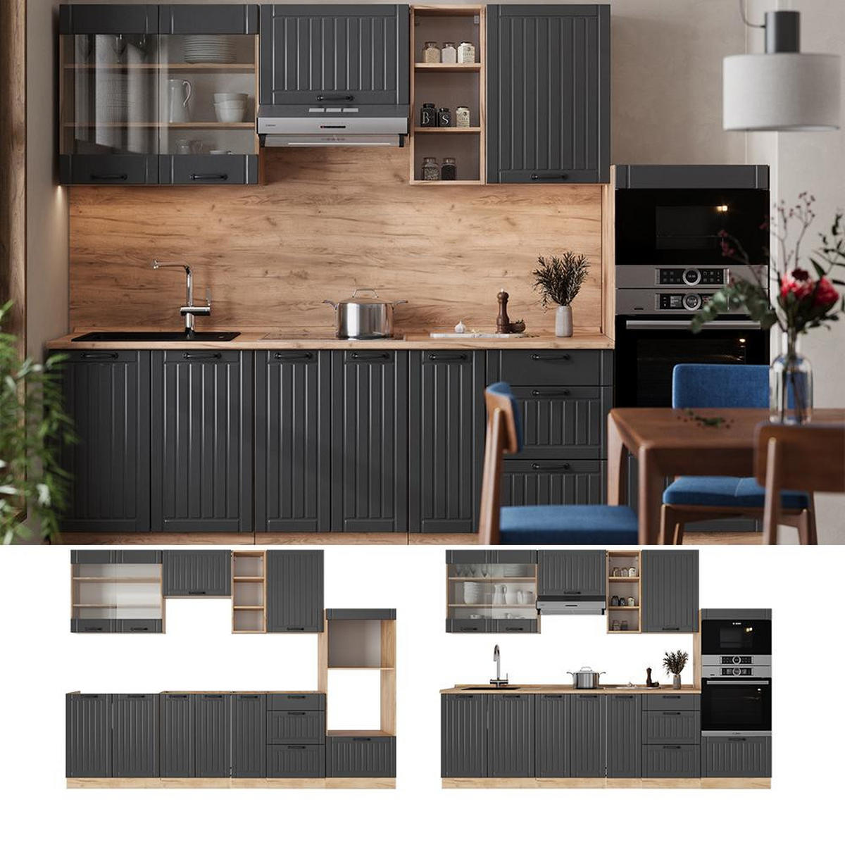 CHICINETĂ Fame-Line Gri închis 280 cm , AP Antracit - stejar miere/gri închis, compozit lemnos (280/153.6/60cm) - Vicco