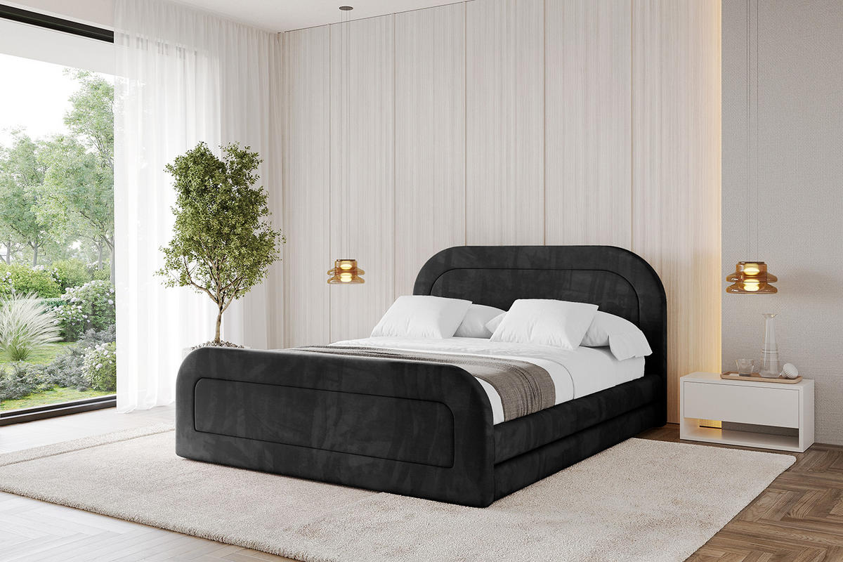 POLSTERBETT mit Bettkasten, Fußteil und Lattenrost, Boxbett mit Matratze H3/H4 - LERIS-Z 180x200 Schwarz - Schwarz, Holzwerkstoff/Textil (180/200cm) - ALTDECOR