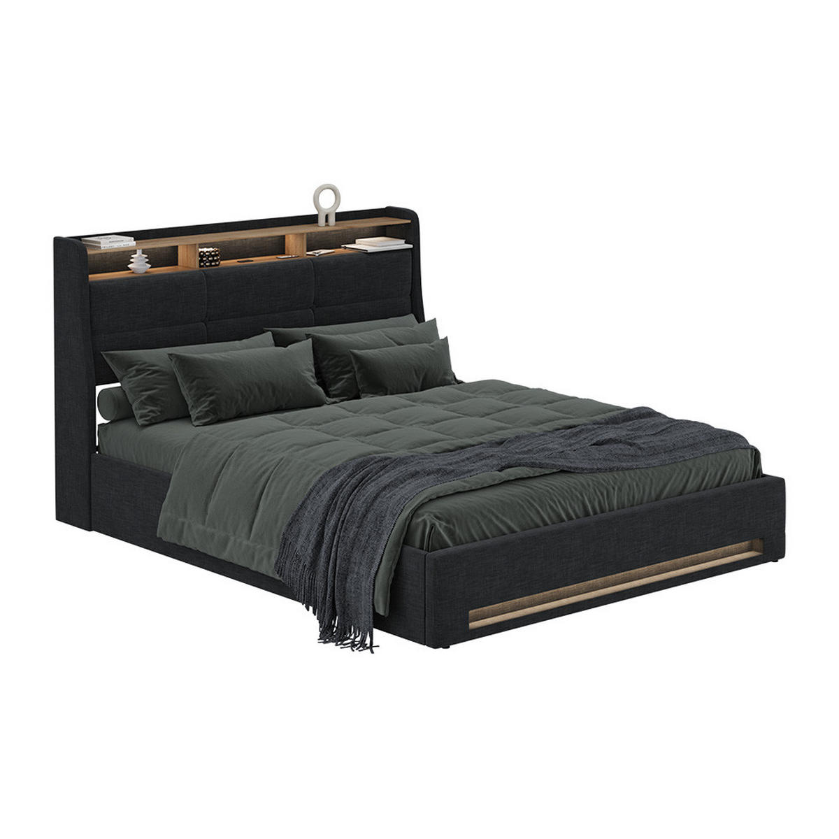 ČALOUNĚNÁ POSTEL Christin Antracit/dub - antracitová, kompozitní dřevo - VitaliSpa