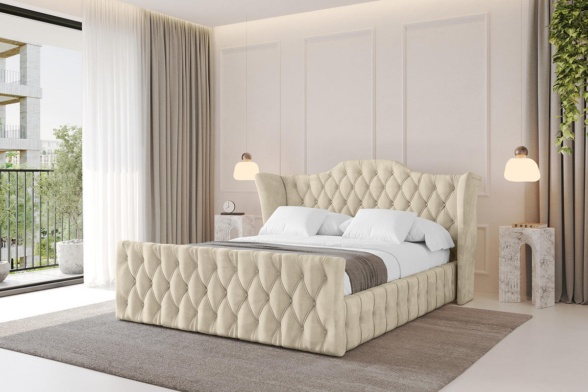 POLSTERBETT mit Bettkasten, Fußteil und Lattenrost, Boxbett mit Matratze H3/H4 - MODY-Z 180x200 Beige - Ecru, Holzwerkstoff/Textil (180/200cm) - ALTDECOR