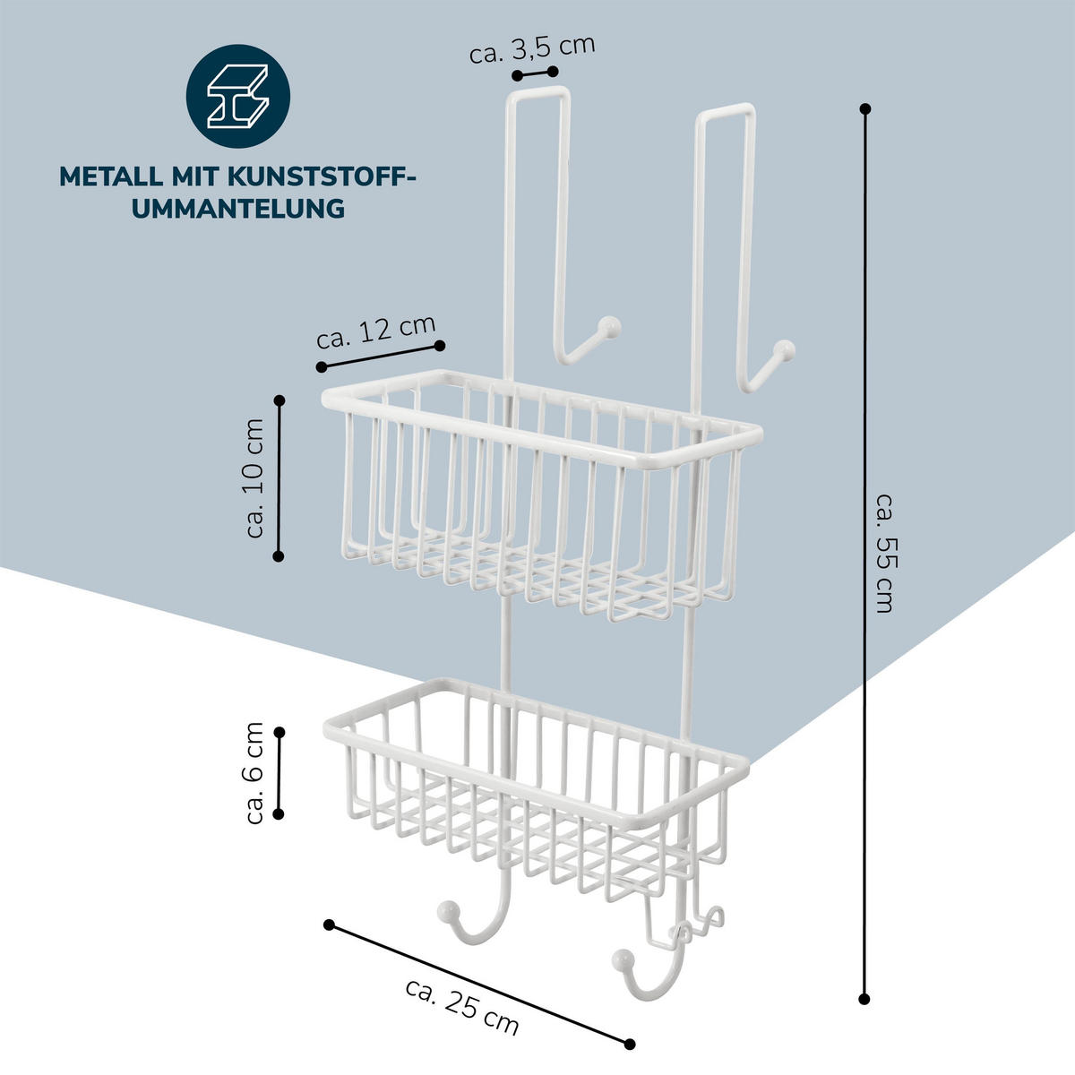 DUSCHREGAL, weiß, Kunststoff - Weiß, Metall (25/55/12cm) - bremermann