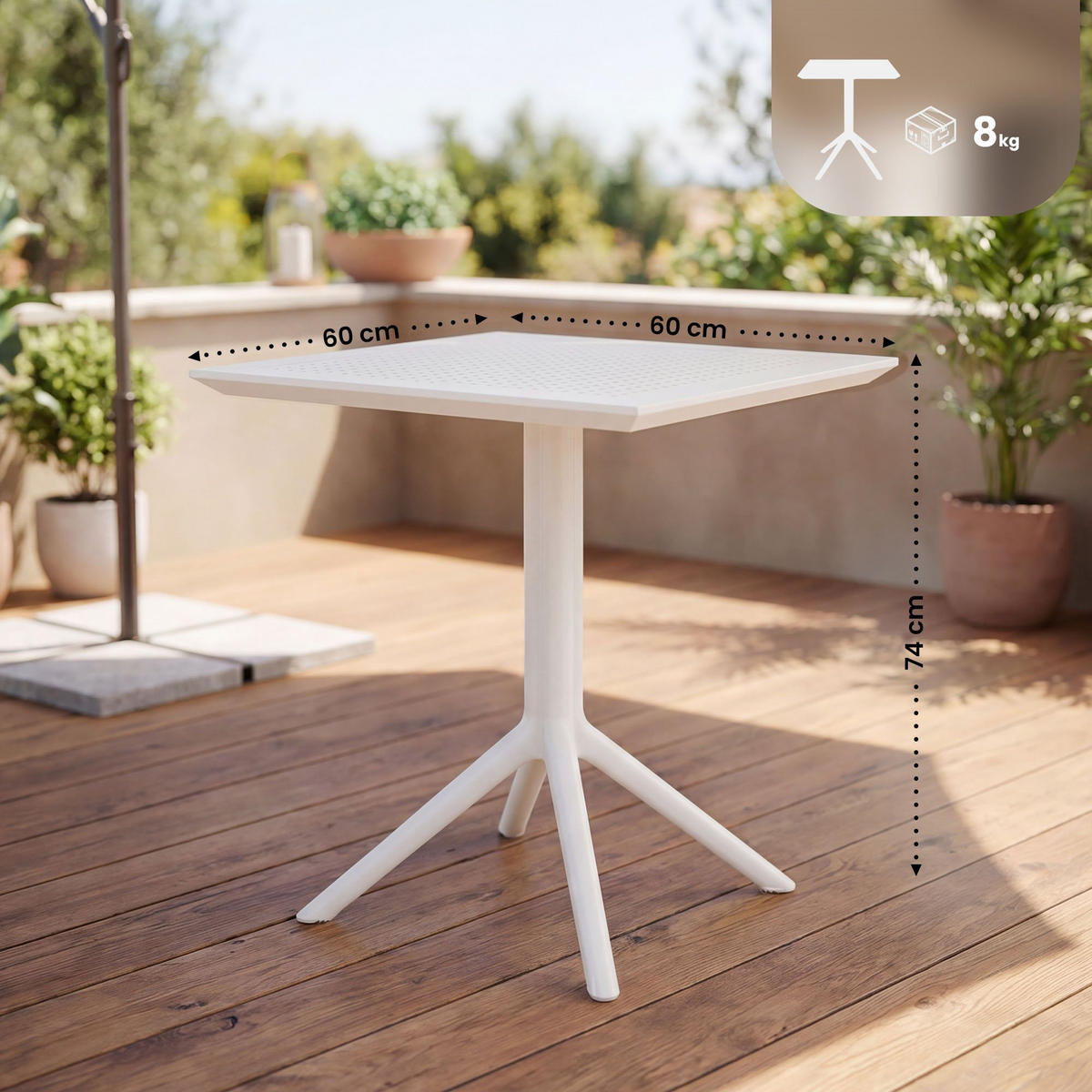 GARTENTISCH eckig 60/60/74 cm Kunststoff weiß - Weiß, Kunststoff (60/60/74cm) - CLP