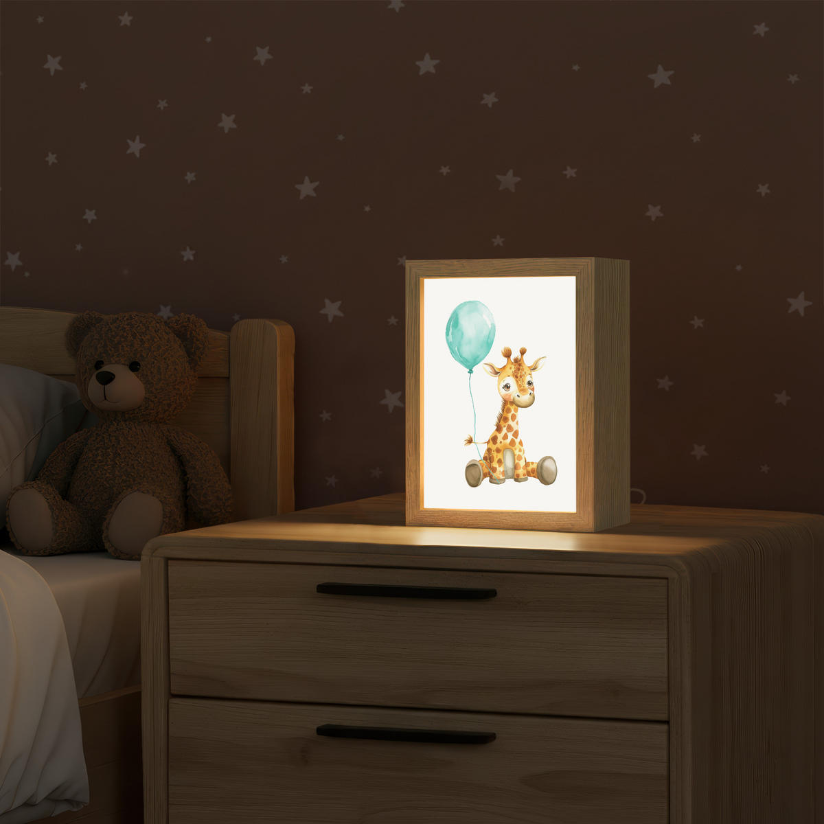 WANDLEUCHTE Giraffe - Baby - Tiere - Blauer Ballon 15x20 cm - Weiß, Holzwerkstoff (15/20/8cm) - OnlyWow