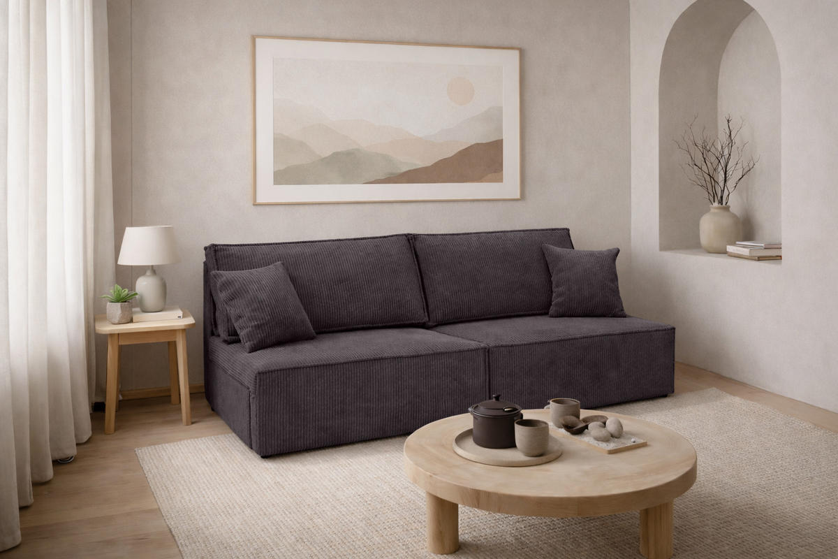 SOFA Mit Schlaffunktion Und Bettkasten, Cordstoff Poso, Dunkelgrau, BEST MINI - Dunkelgrau, Holz (200/83/98cm) - Kaiser Möbel
