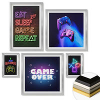 WANDBILDER 5er Set - 50x50 cm & 20x30 cm & 40x60 cm Silberner Rahmen - Gamepads, Spielersymbol-Untertitel - Silberfarben, Kunststoff (40/60cm) - ArtPrintCave