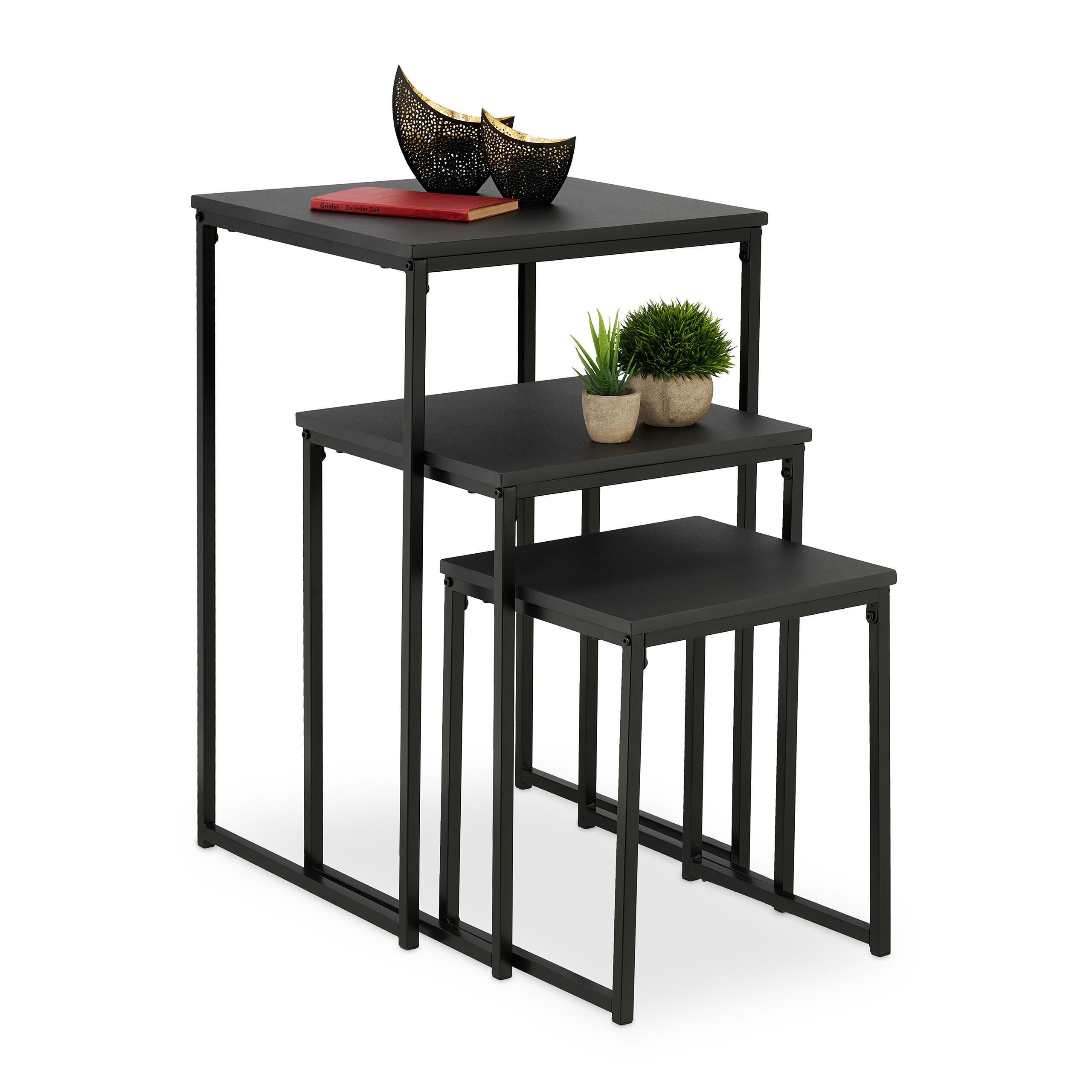 3XBEISTELLTISCH - Schwarz, Holzwerkstoff/Kunststoff (46/46/76cm) - Relaxdays