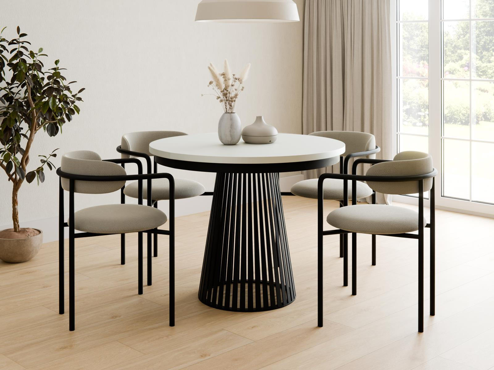 ESSTISCH mit Lamellen RUND DAST Weiß/ Schwarz - Weiß, Holzwerkstoff (100/100/77cm) - Compleo24