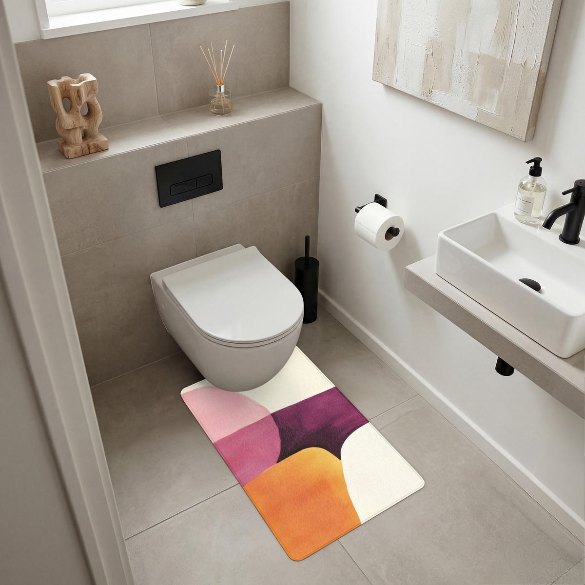 WC PŘEDLOŽKA Tvary - abstraktní - barevné 50x80 cm - terakotová, textil/plast (50/1cm) - OnlyWow