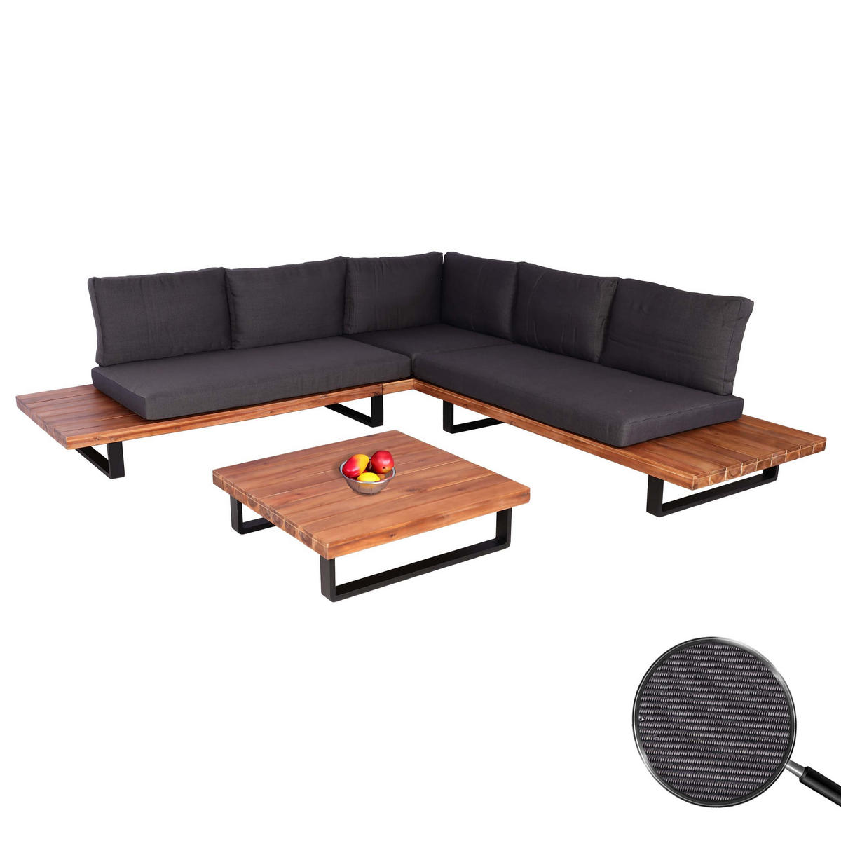 GARTEN-GARNITUR Braun Polster Dunkelgrau - Braun, Holz - PROREGAL