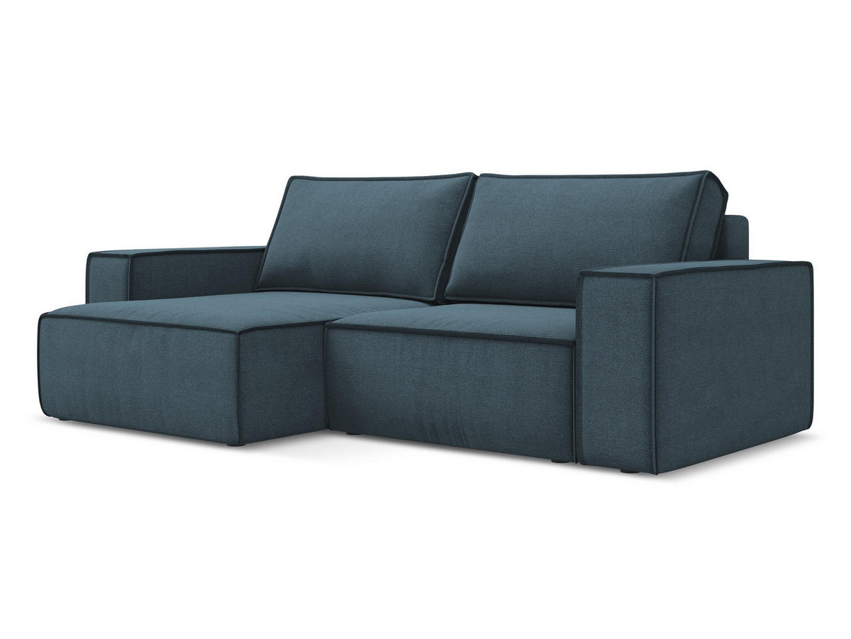ECKSOFA mit Schlaffunktion Strukturstoff Stoff Blau - Blau/Blaugrau, Kunststoff/Textil (148/257cm) - Makamii