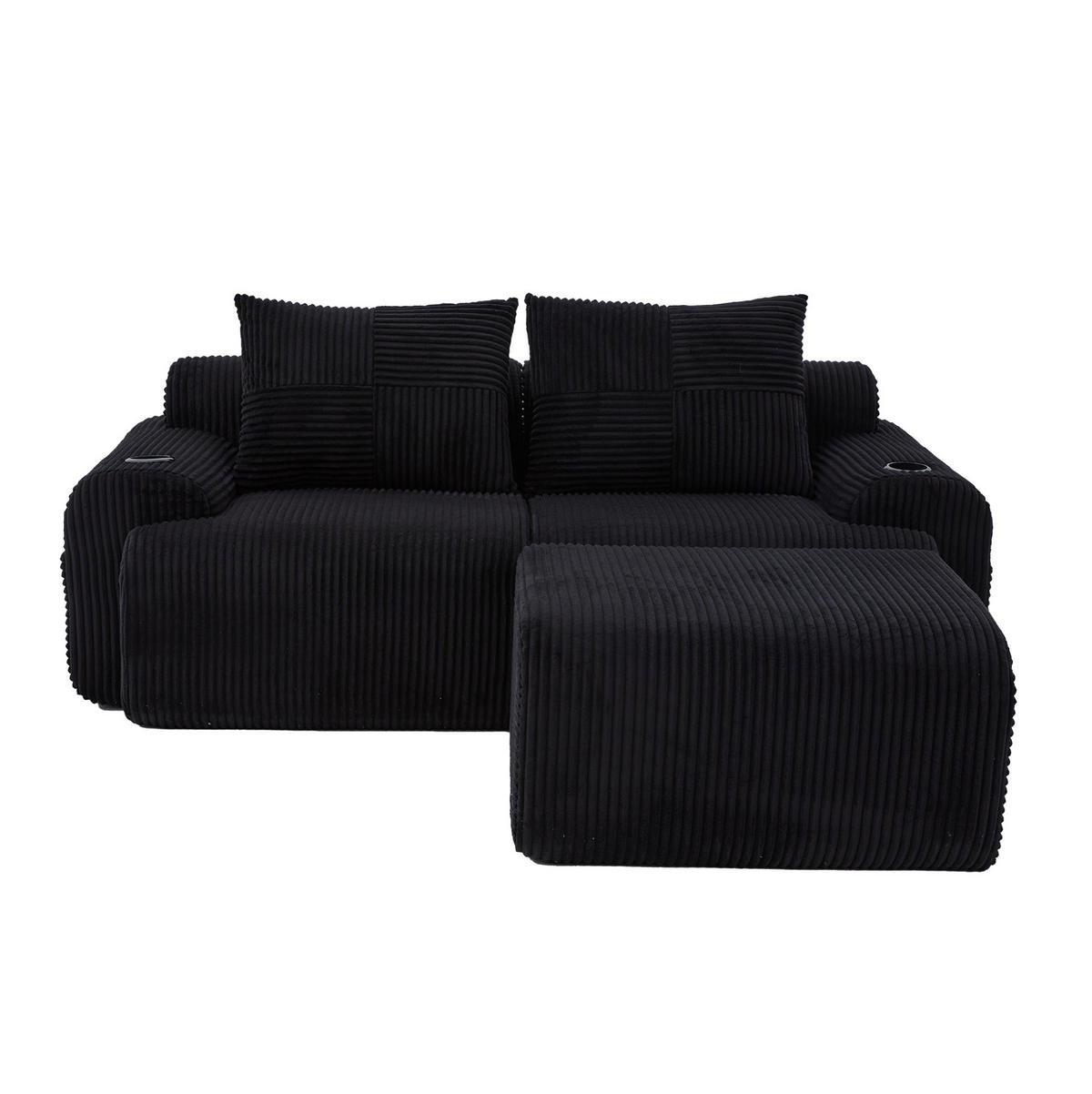 SOFA modular 200 x 174 cm Corduroy Black mit Cupholder - Schwarz, Kunststoff (174/200cm) - Meubliv