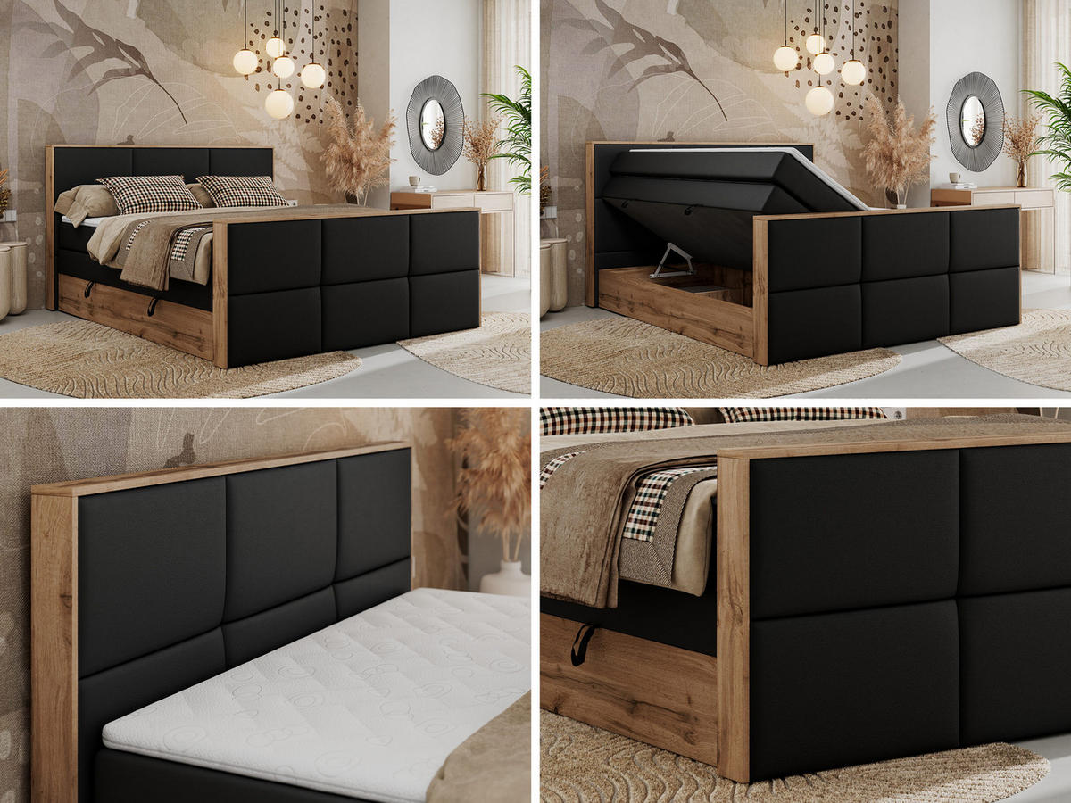 BOXSPRINGBETT ALBERO 2 KING DUO 120/200 Schwarz Kunstleder - H3 - Schwarz, Holz/Textil (120/200cm) - MKS