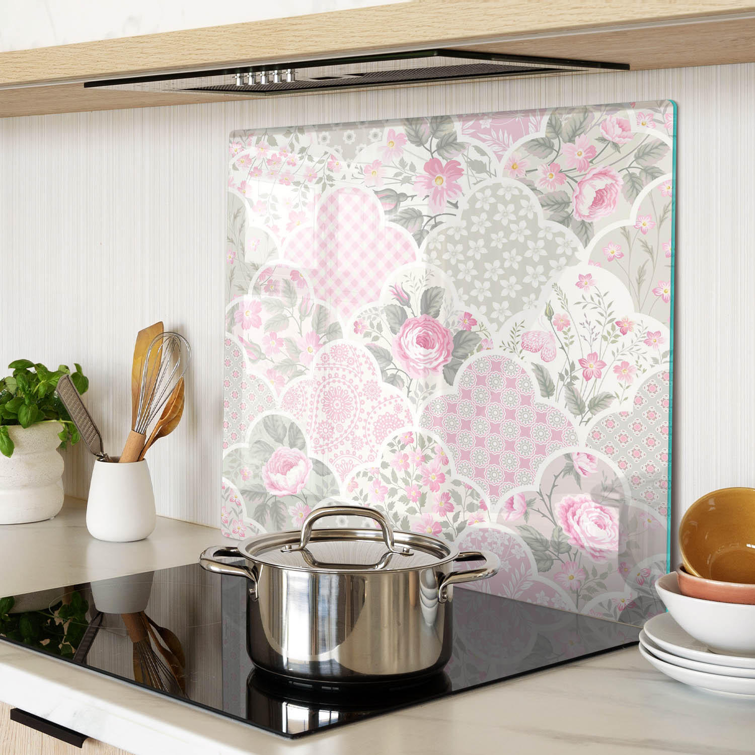 GLASPLATTE 60x52 cm Rosen und Ornamente - Pink, Glas (60/0.4/52cm) - TULUP